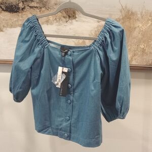Lucy Paris Chambray Top with Puff sleeves